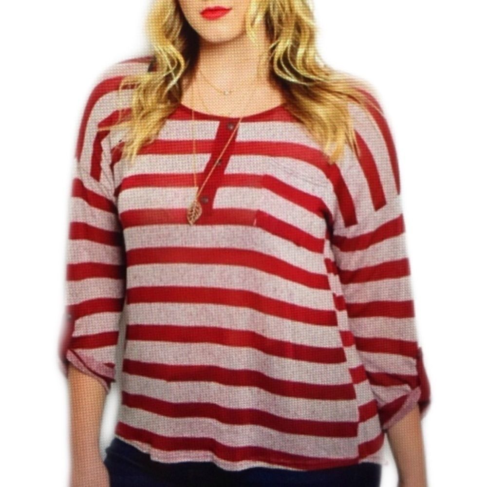 Round Neck Long Sleeve Lightweight Striped Knit Sweater
